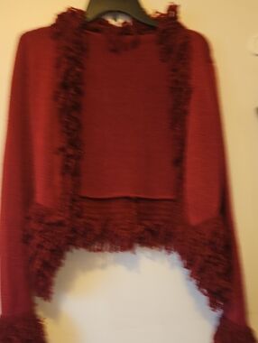 Women's Fringe Trim Sweater - Burgundy